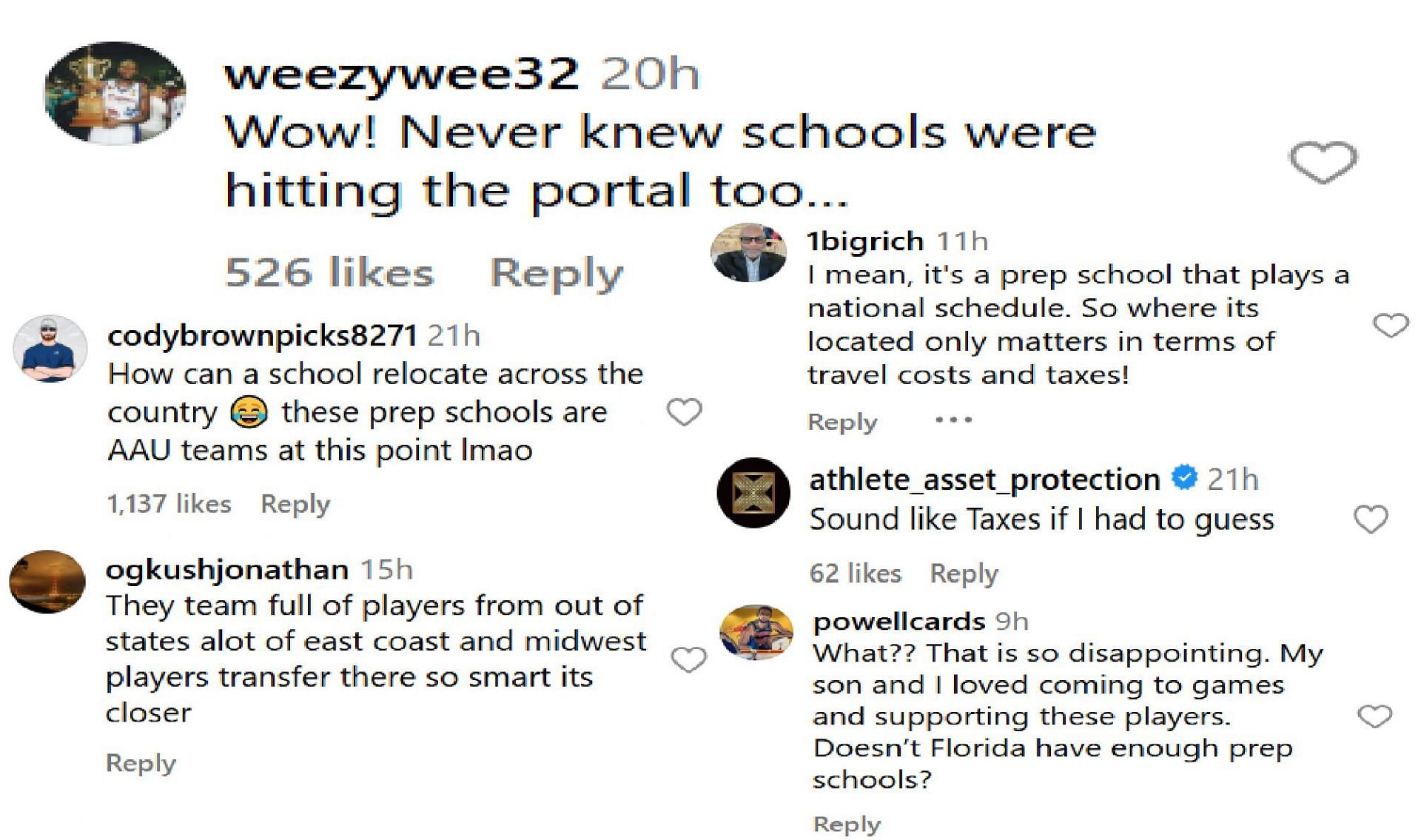 Hoops fans react to Prolific Prep announcing its move to Florida (Source: IG/ sportscenternext)